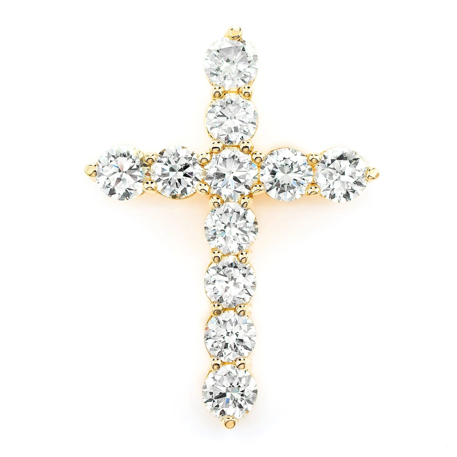 11 Stone Hidden Bail Cross in 14K yellow gold, Statement | 4.45ctw, front view