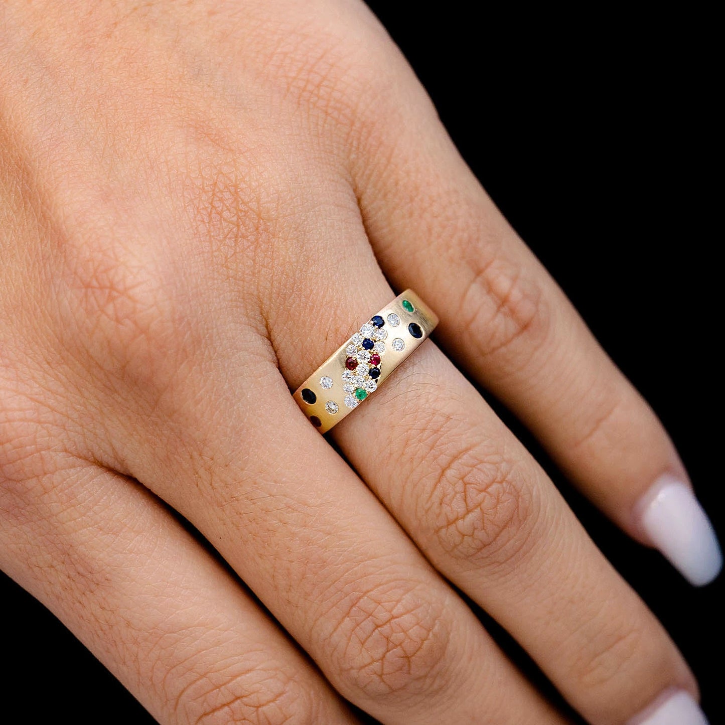 Scattered Cluster Multi Gem and Diamond Band Ring