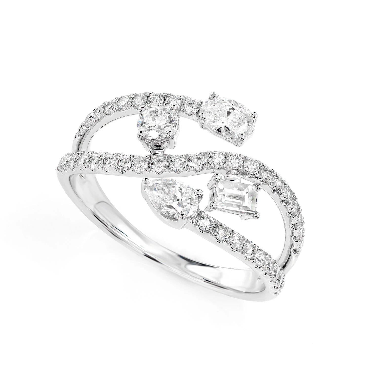 Solid Multi-Shape Bypass Ring in 14K white gold, alternate view