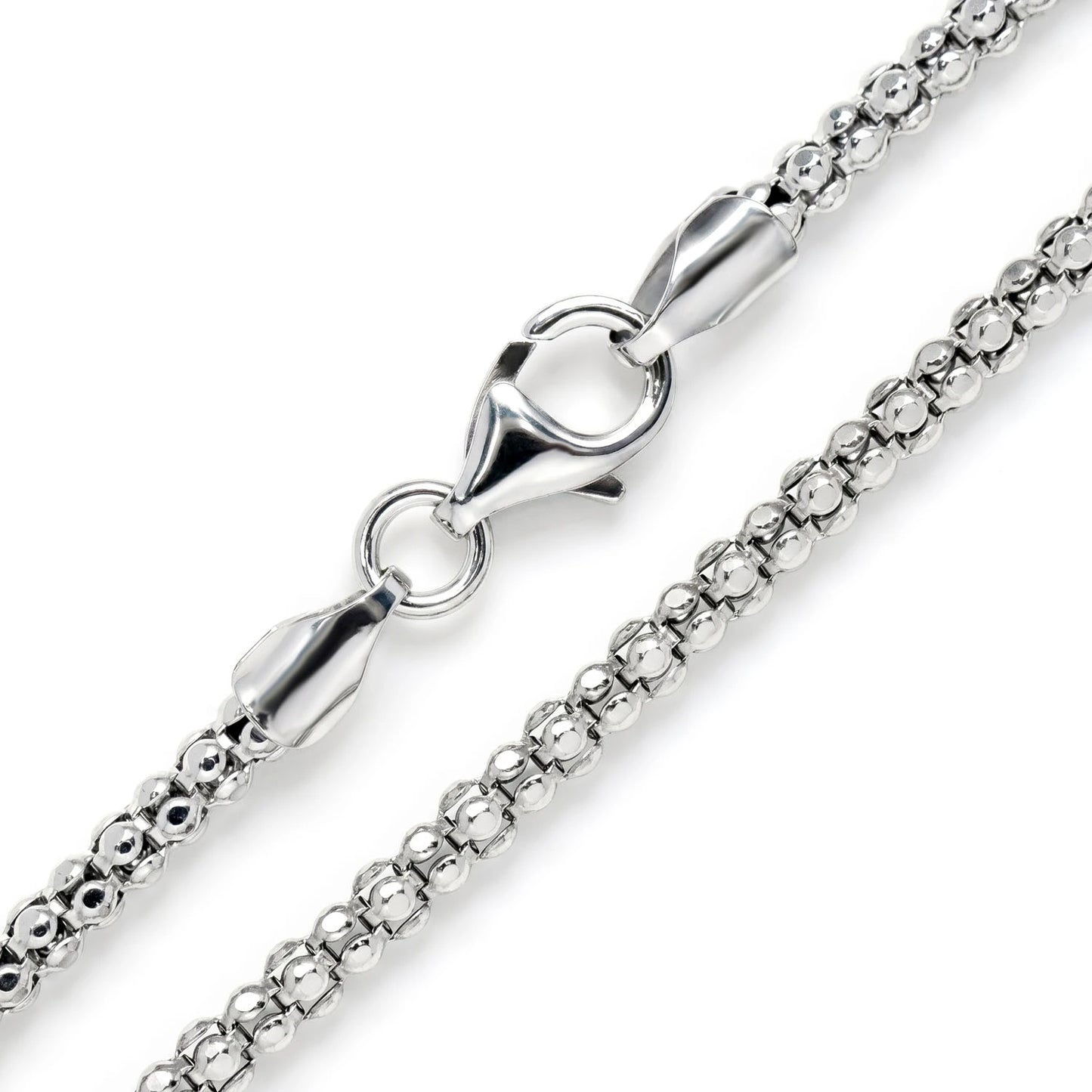 Sterling Silver Wheat Chain in 925 sterling silver, 2.5mm width, angled view