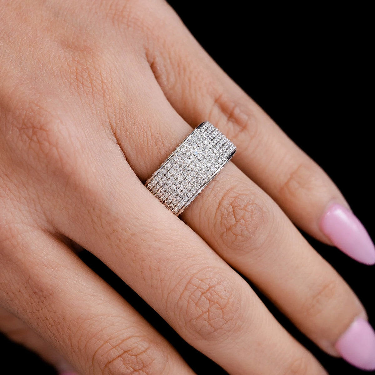 Seven Row Wide Pave Diamond Band Ring