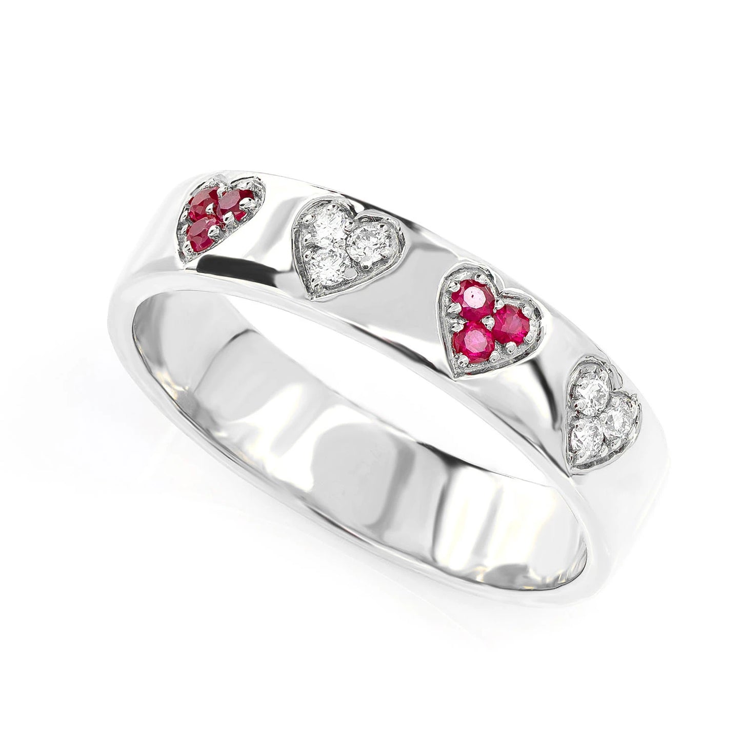 Ruby and Diamond Cluster Heart Band Ring