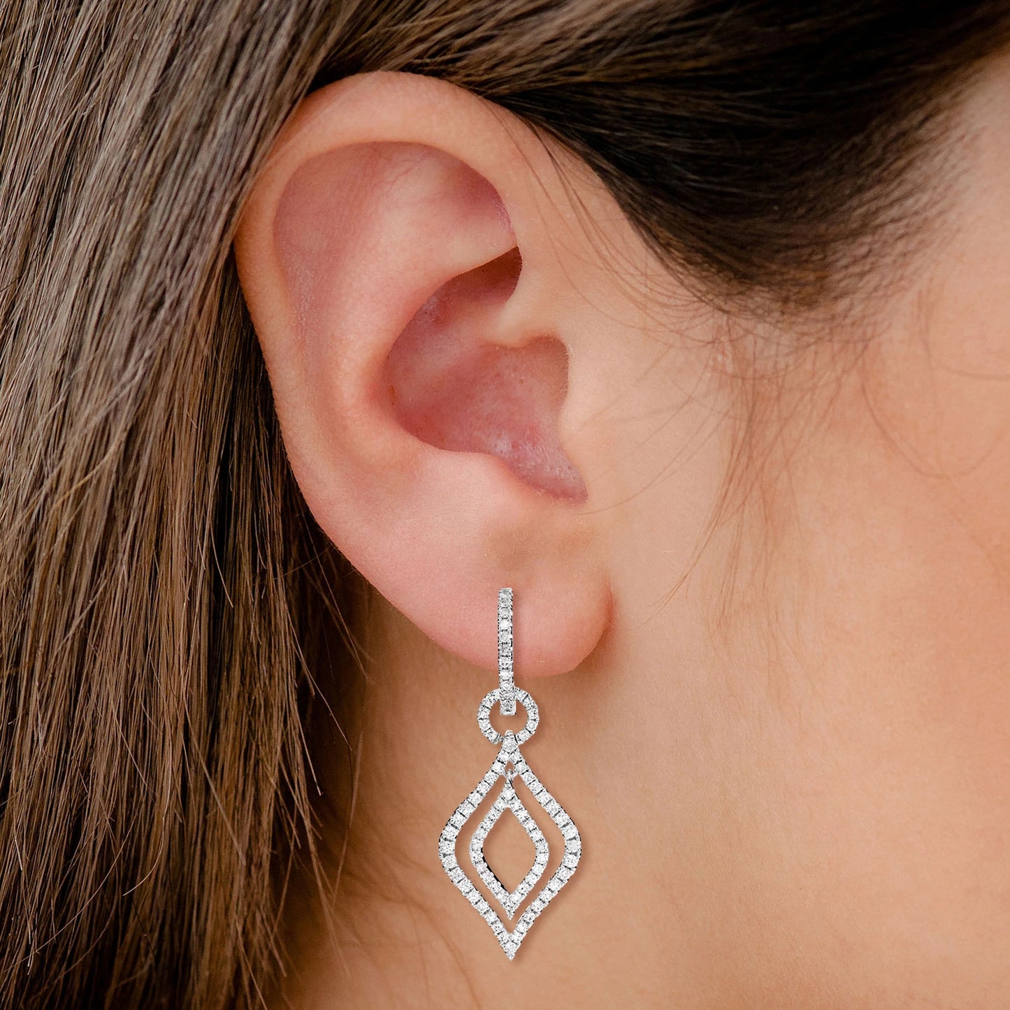 Layered Flame Diamond Dangle Hoop Earrings