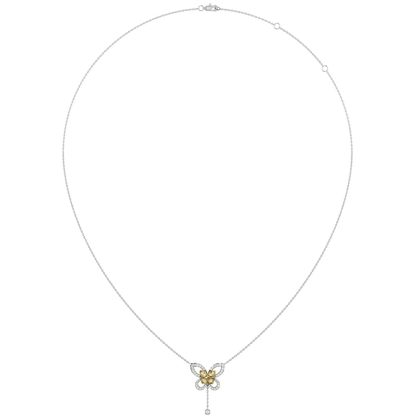 Butterfly Diamond Necklace in two-tone 14k gold, angled view
