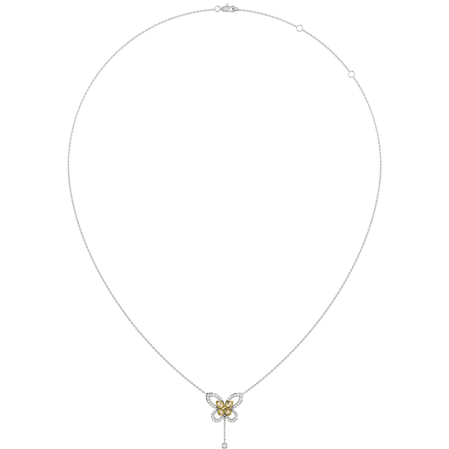 Butterfly Diamond Necklace in two-tone 14k gold, angled view