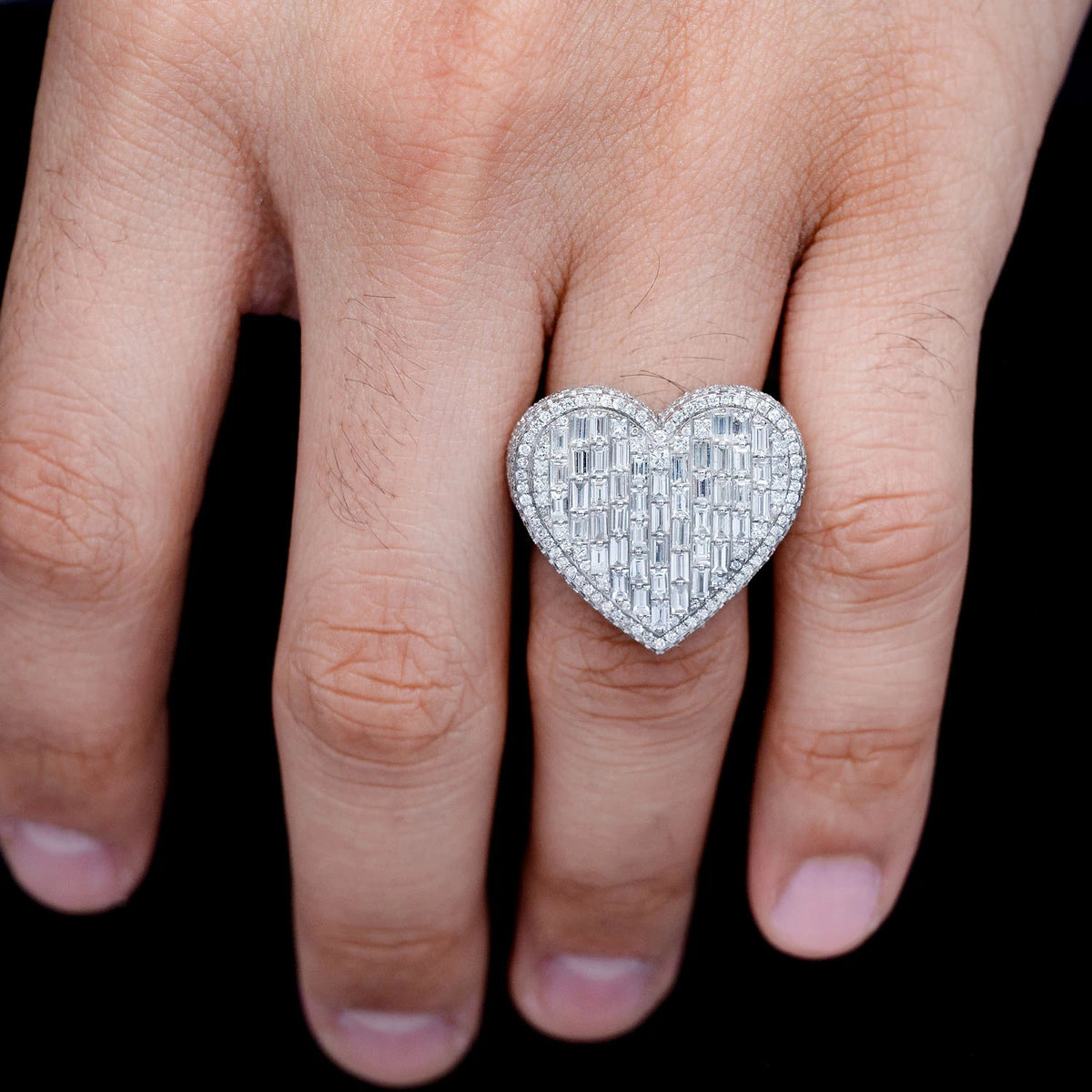 Baguette Diamond Heart Signet Ring