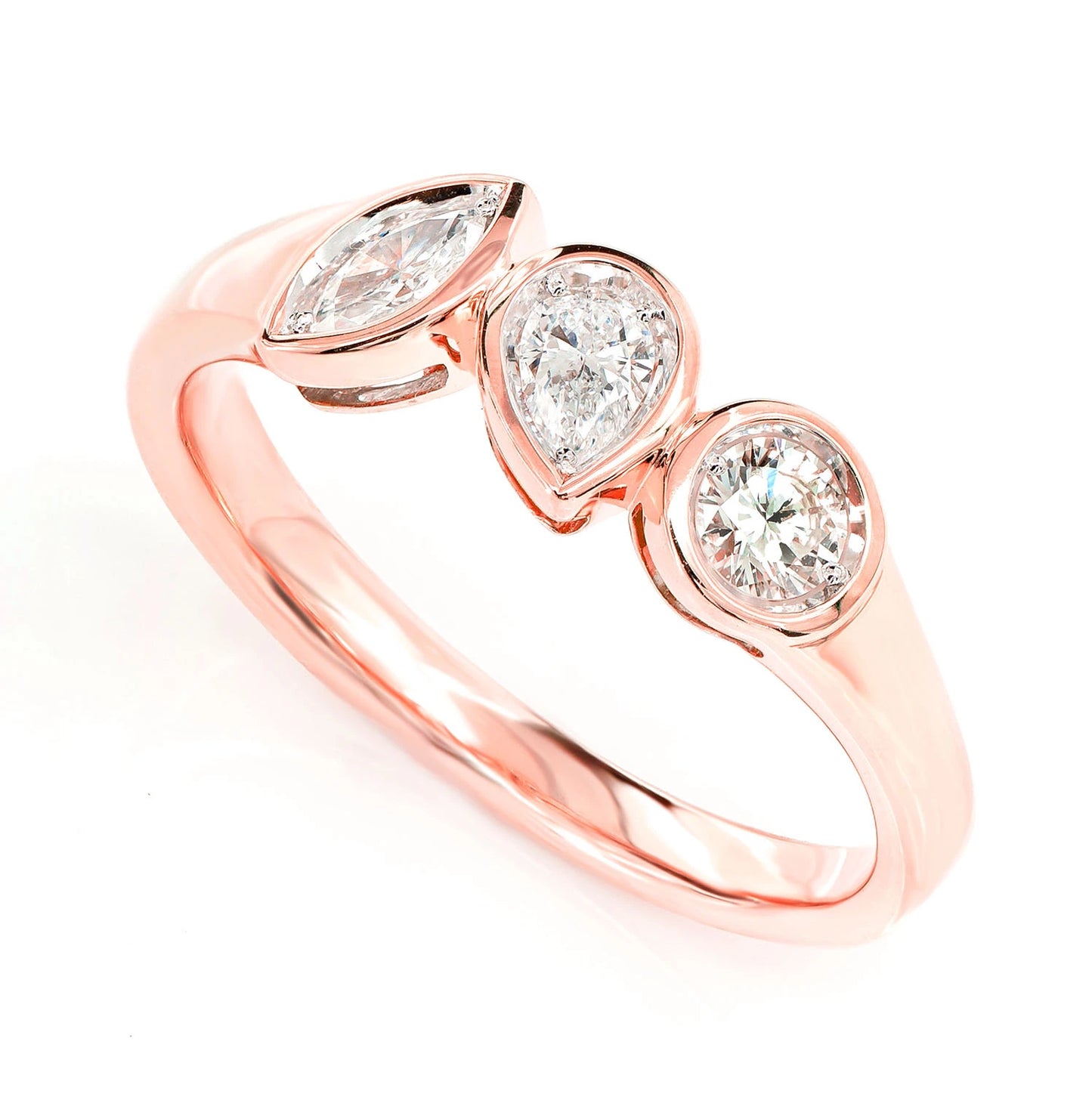 Multi-Shape Bezel Trio Diamond Band in 14K rose gold, alternate view 5