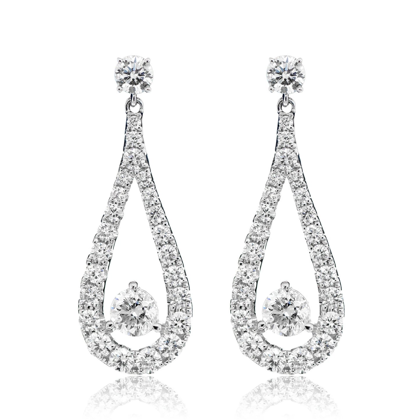 Round Solitaire Teardrop Dangle Diamond Earrings