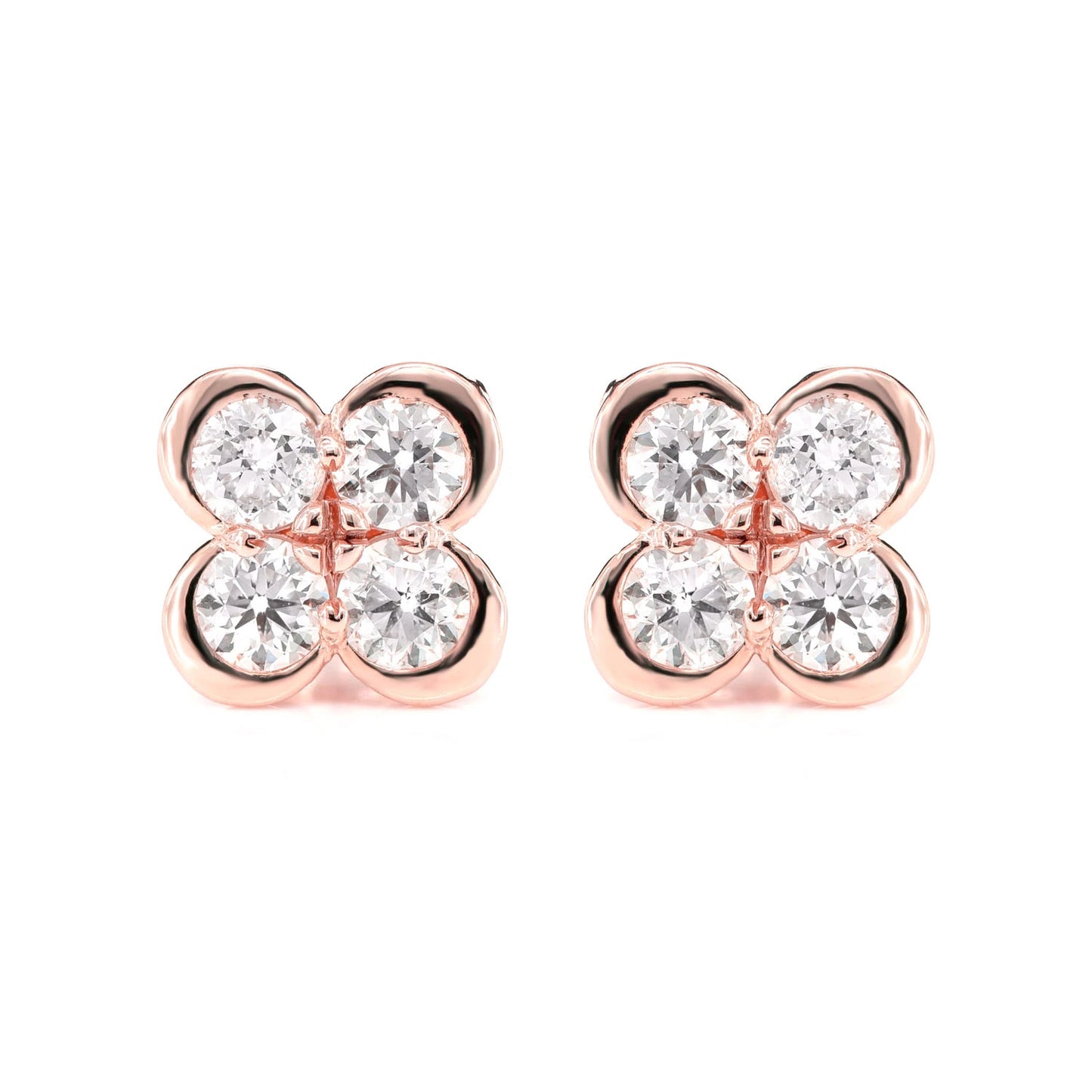 Diamond Bezel Clover Stud Earrings