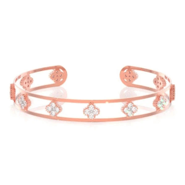 Open Milgrain Diamond Clover Bangle Bracelet
