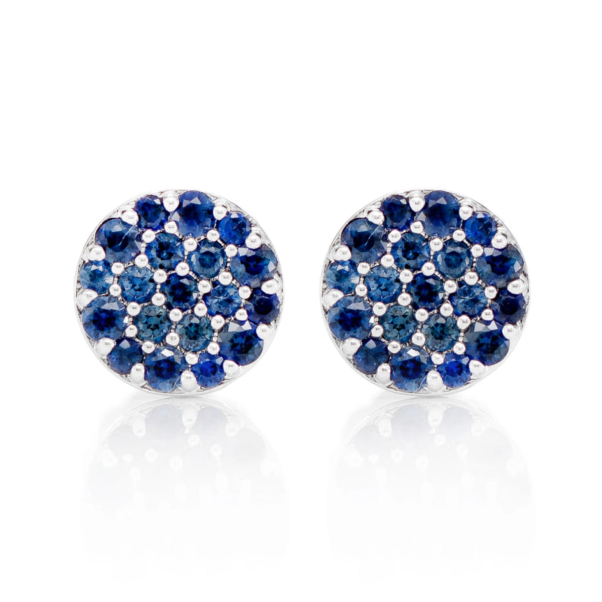 Round Sapphire Cluster Diamond Stud Earrings