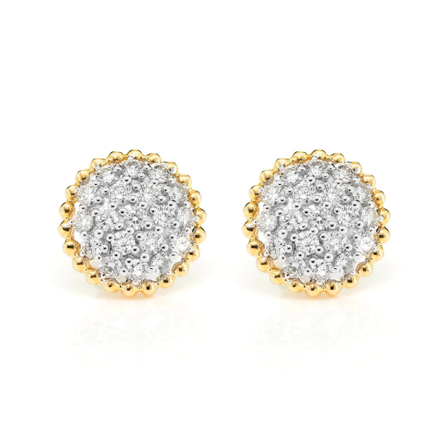 Diamond Beaded Halo Cluster Stud Earrings
