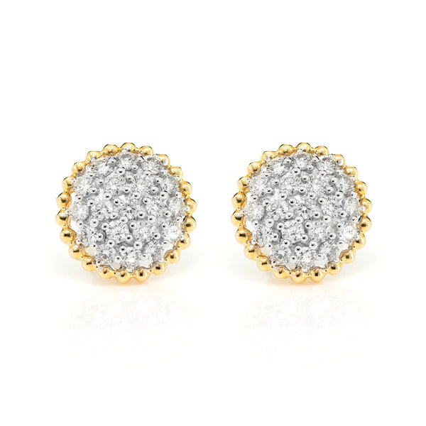 Diamond Beaded Halo Cluster Stud Earrings