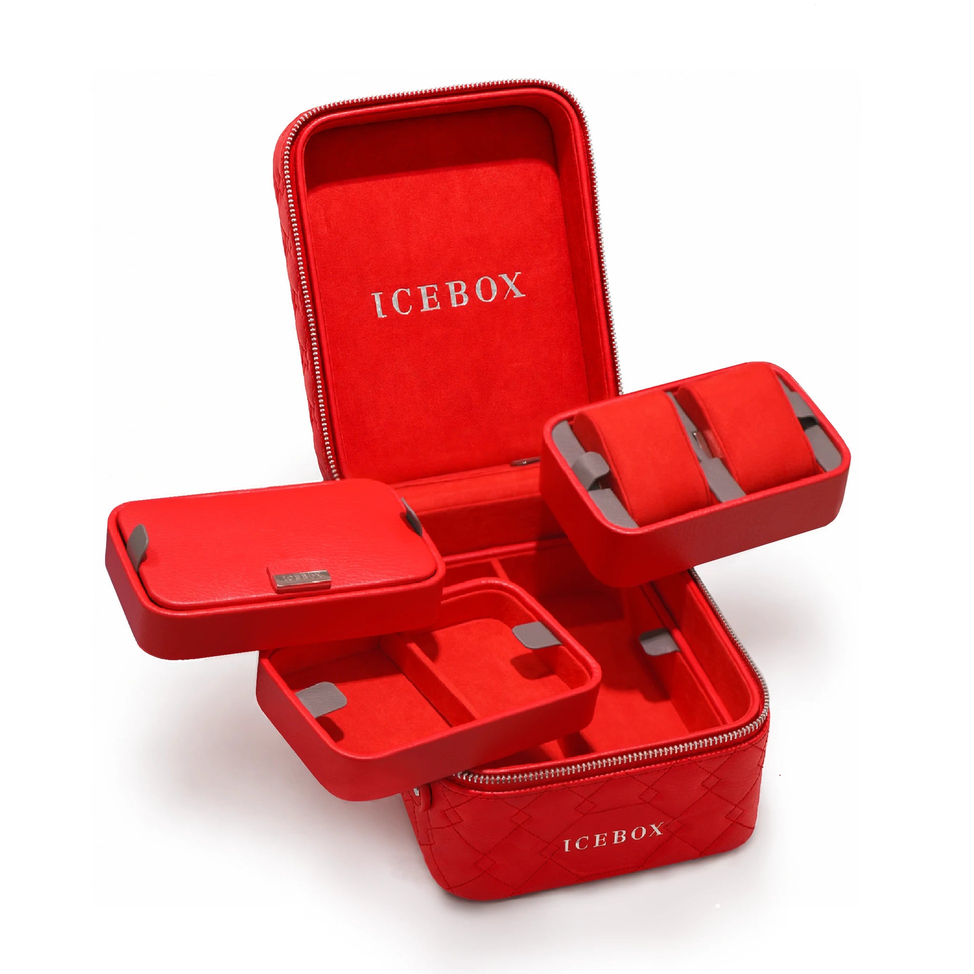 Icebox Medium Traveler Case in red, 2-watch capacity, detail view 2