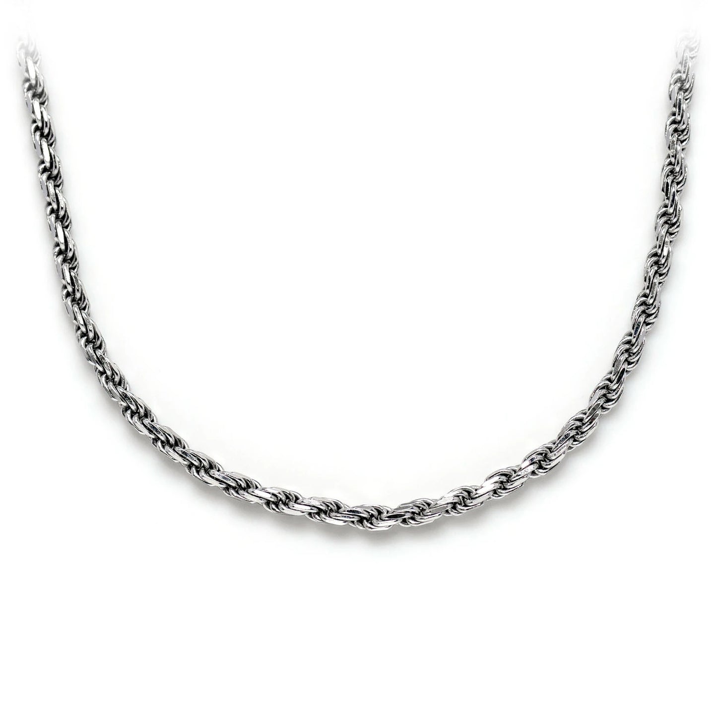 Sterling Silver Rope Chain in 925 sterling silver, 2mm width, front view