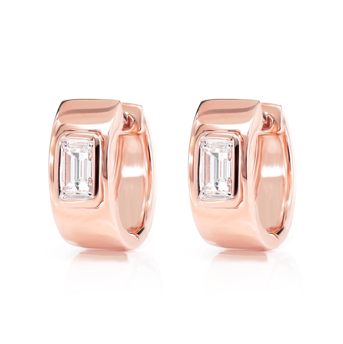 Diamond Solitaire Baguette Framed Huggie Earrings