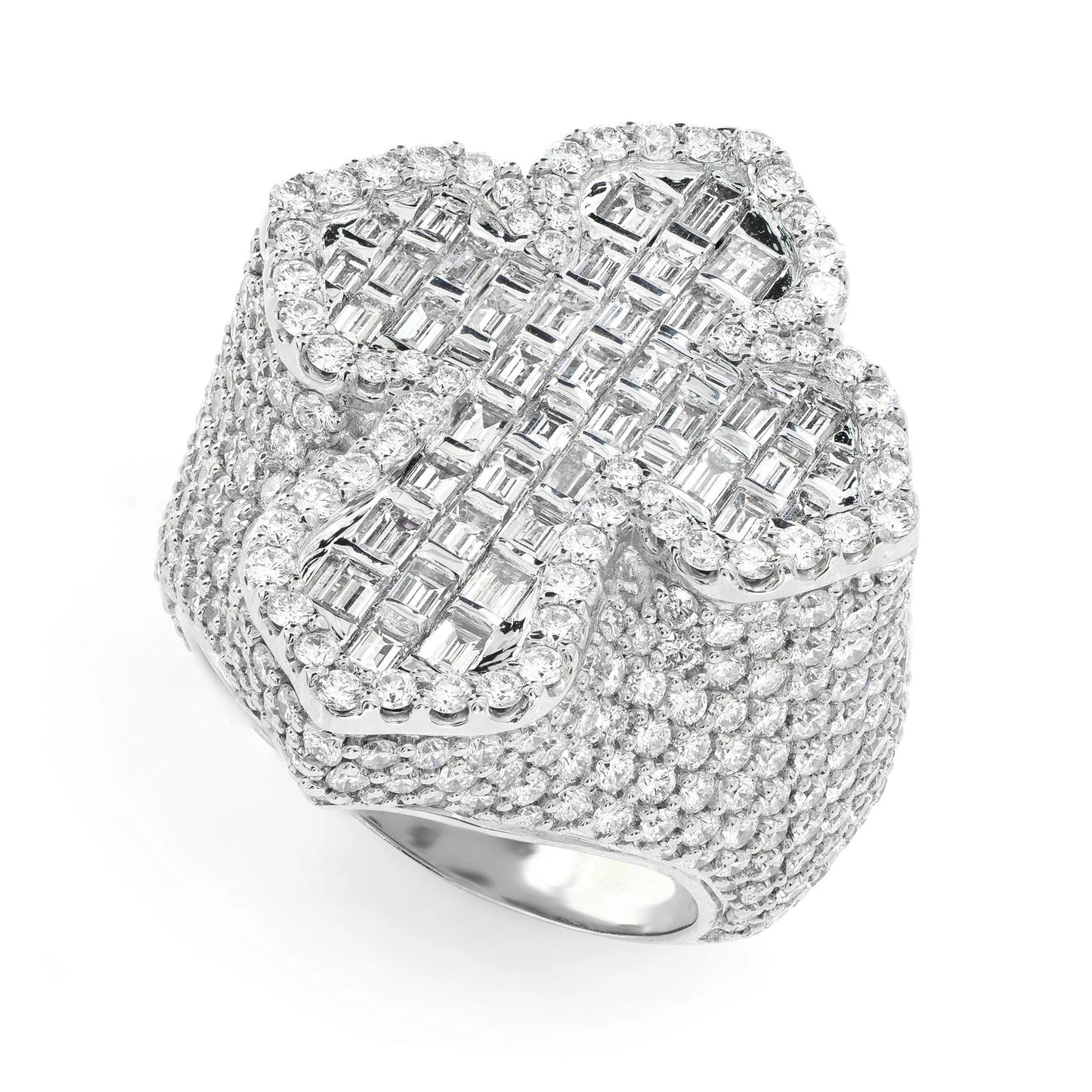 Deluxe Baguette Border Diamond Cross Signet Ring