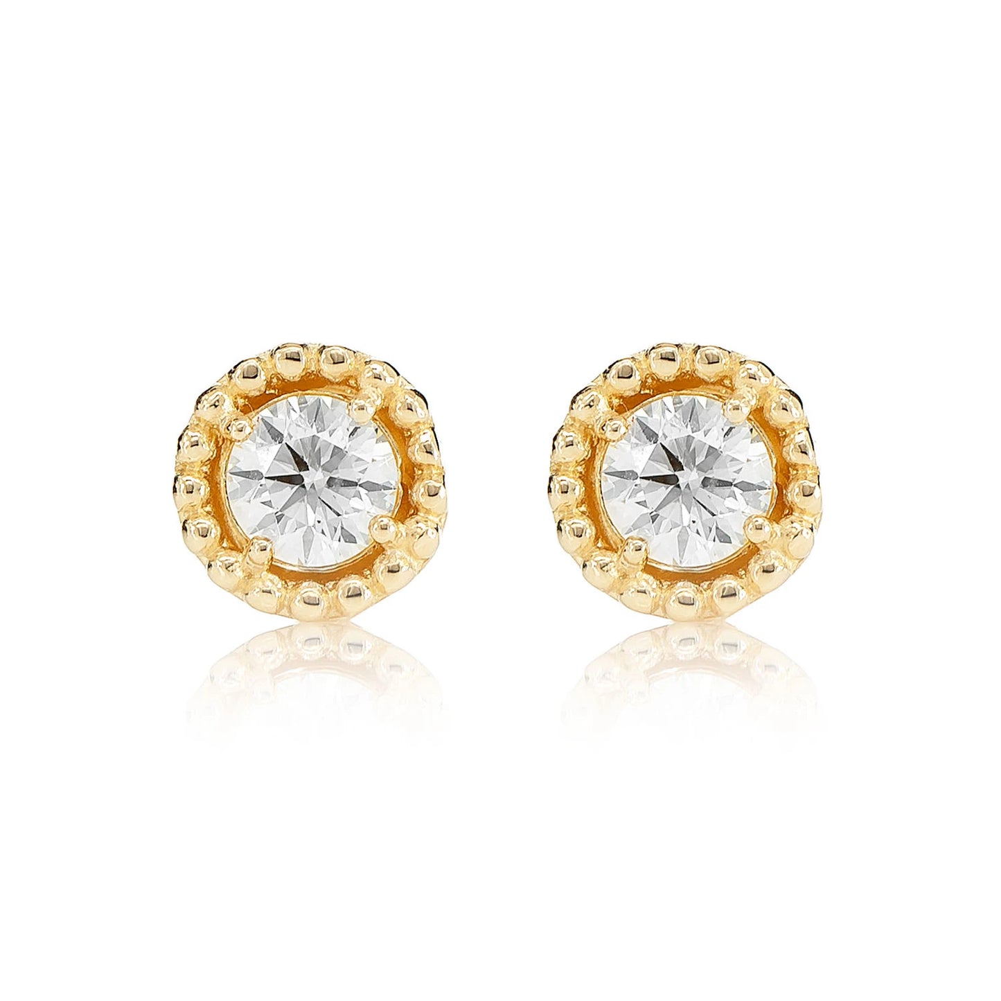 Beaded Solitaire Diamond Stud Earrings