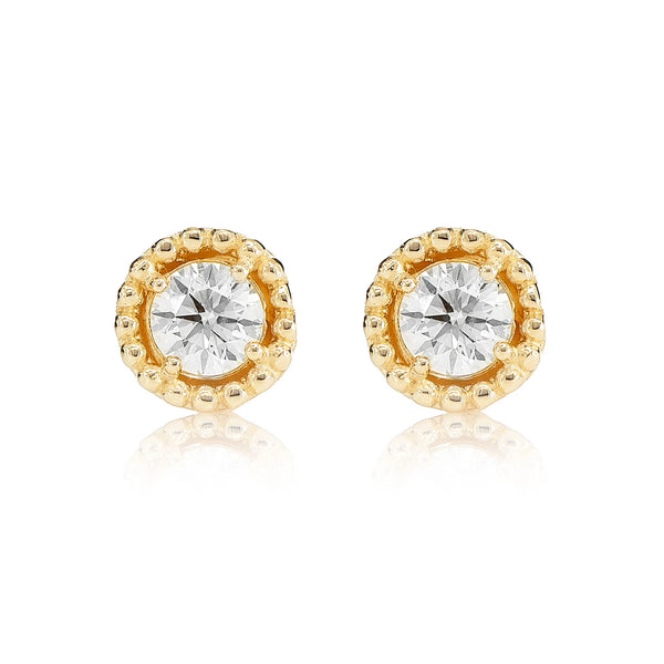 Beaded Solitaire Diamond Stud Earrings