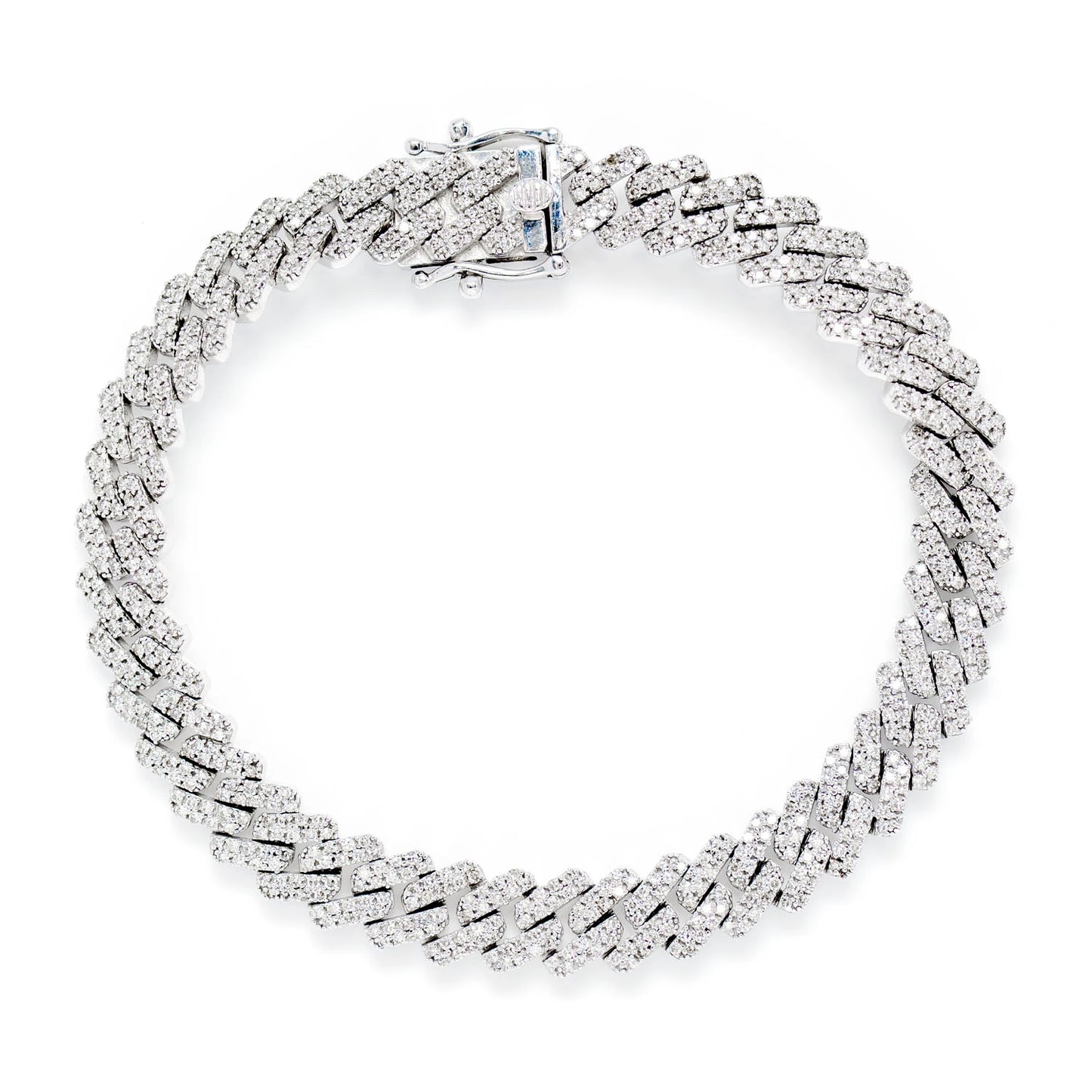 Sterling Silver 12.4mm Raised Miami Cuban Diamond Bracelet