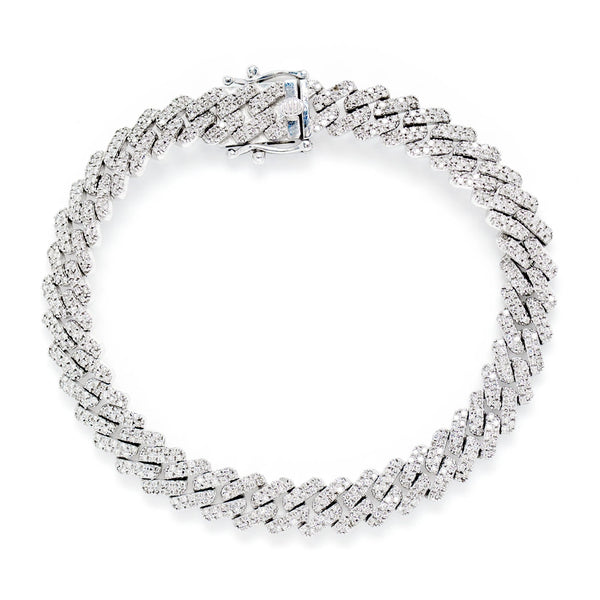 Sterling Silver 12.4mm Raised Miami Cuban Diamond Bracelet
