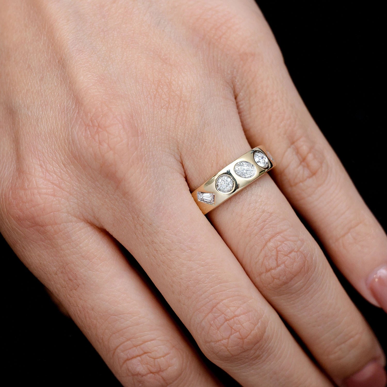 Multi-Shape Flush Set Diamond Band in 14K rose gold, alternate view