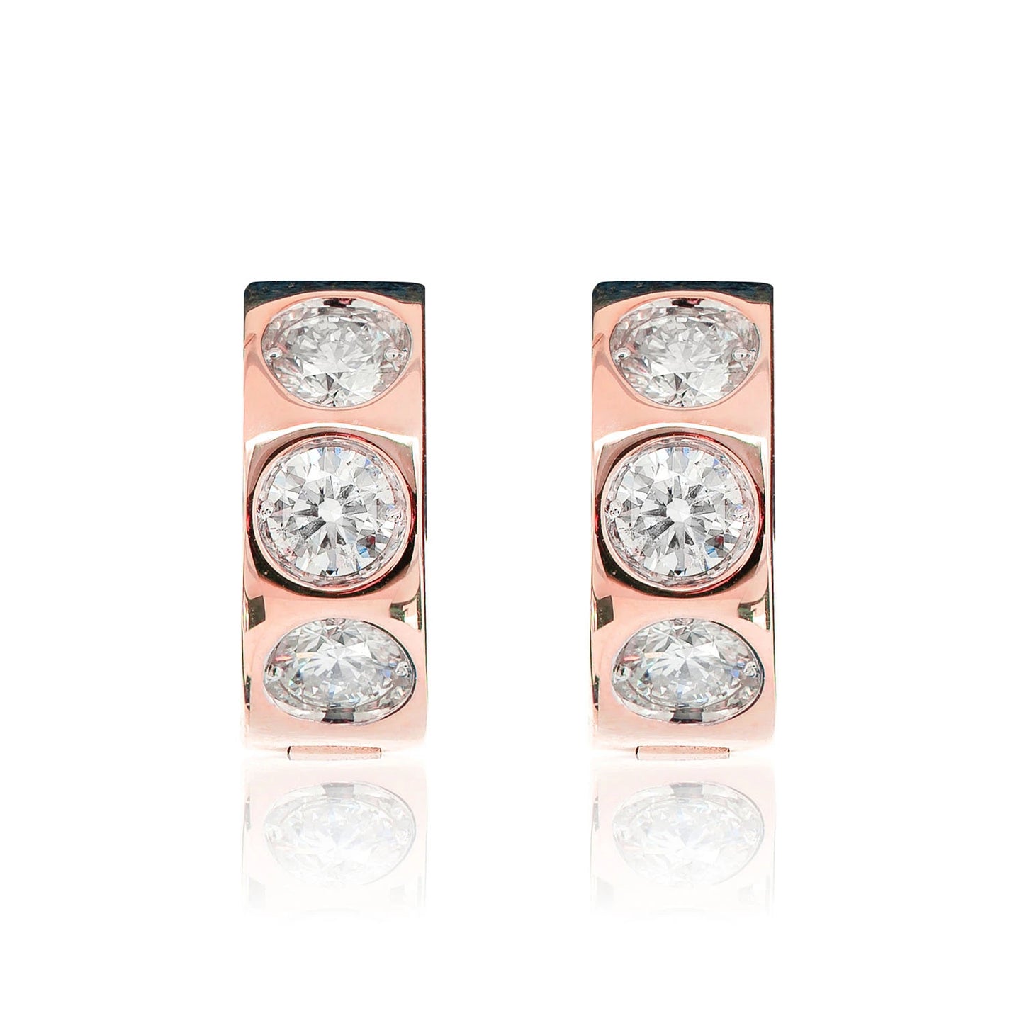 Three stone Diamond Bezel Set Huggie Earrings
