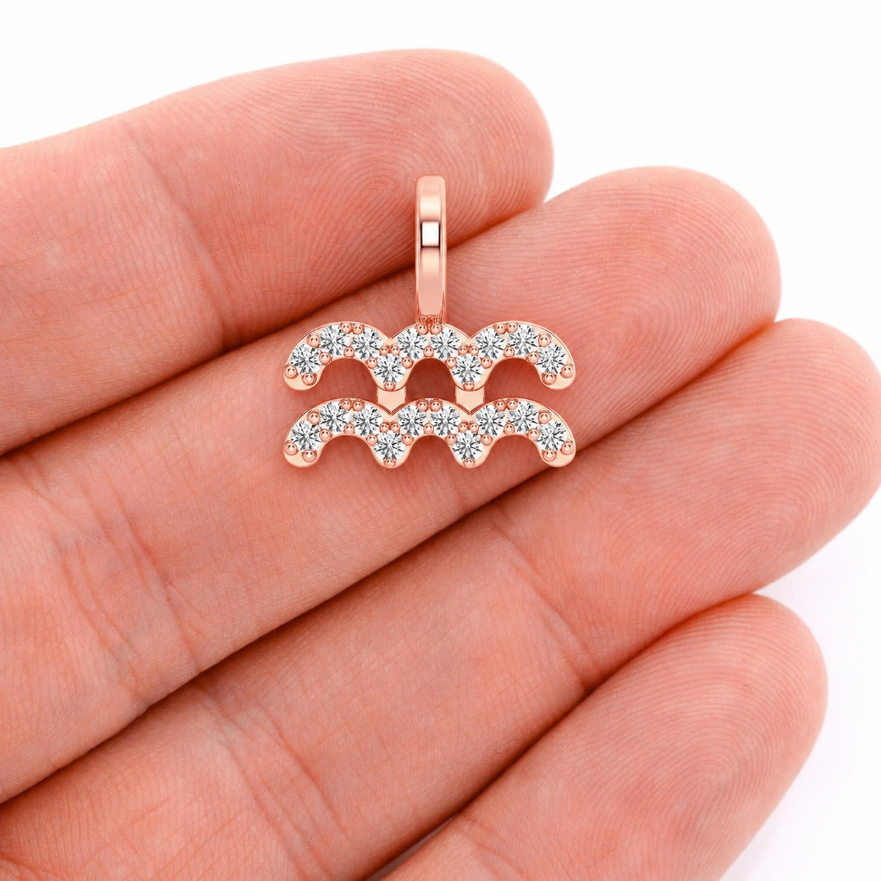 Astrology Zodiac Diamond Pendant in 14K yellow gold, Aquarius design, angled view