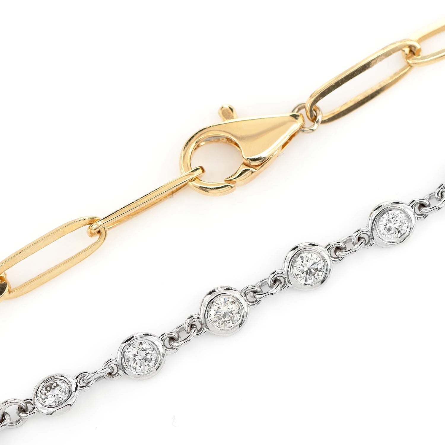 Elongated Bezel Rolo Diamond Bracelet in two-tone 14k gold, 0.50ctw, detail view