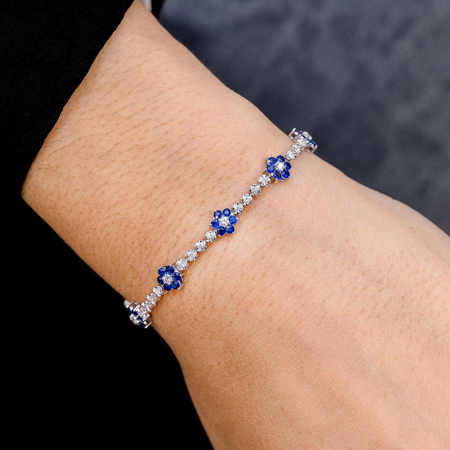 Diamond and Sapphire Five Flower Tennis Bracelet