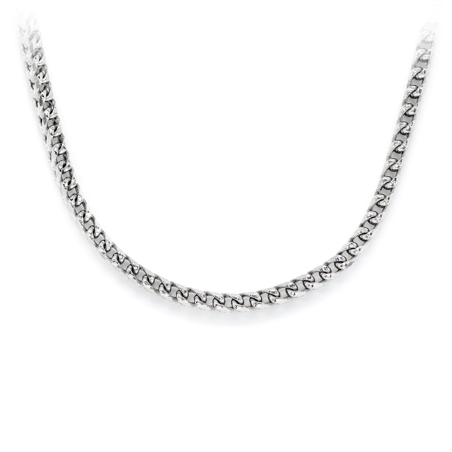 Sterling Silver Diamond-Cut Franco Chain in 925 sterling silver, front view