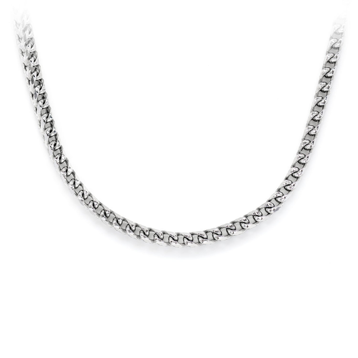 Sterling Silver Diamond-Cut Franco Chain in 925 sterling silver, front view