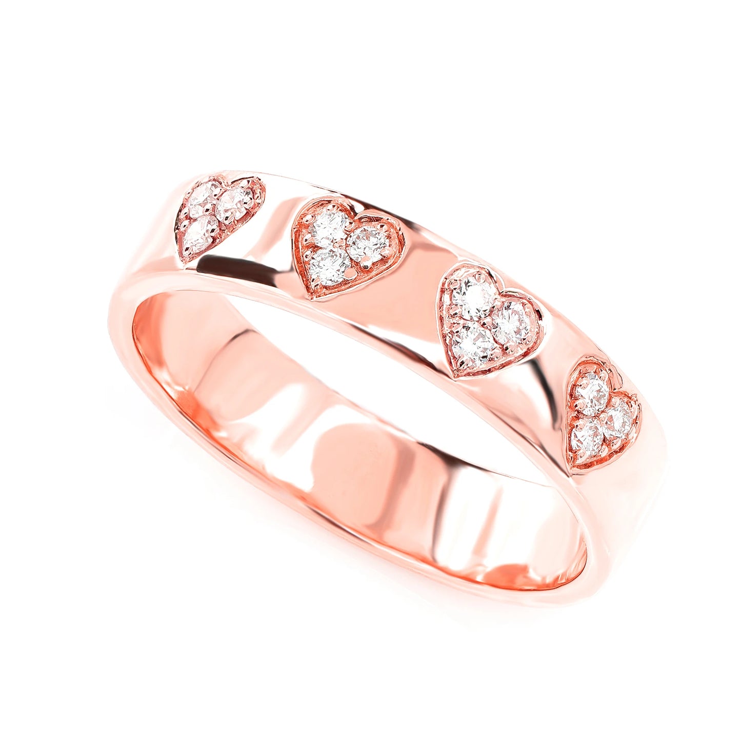 Solid Heart Cluster Ring in 14K rose gold, front view