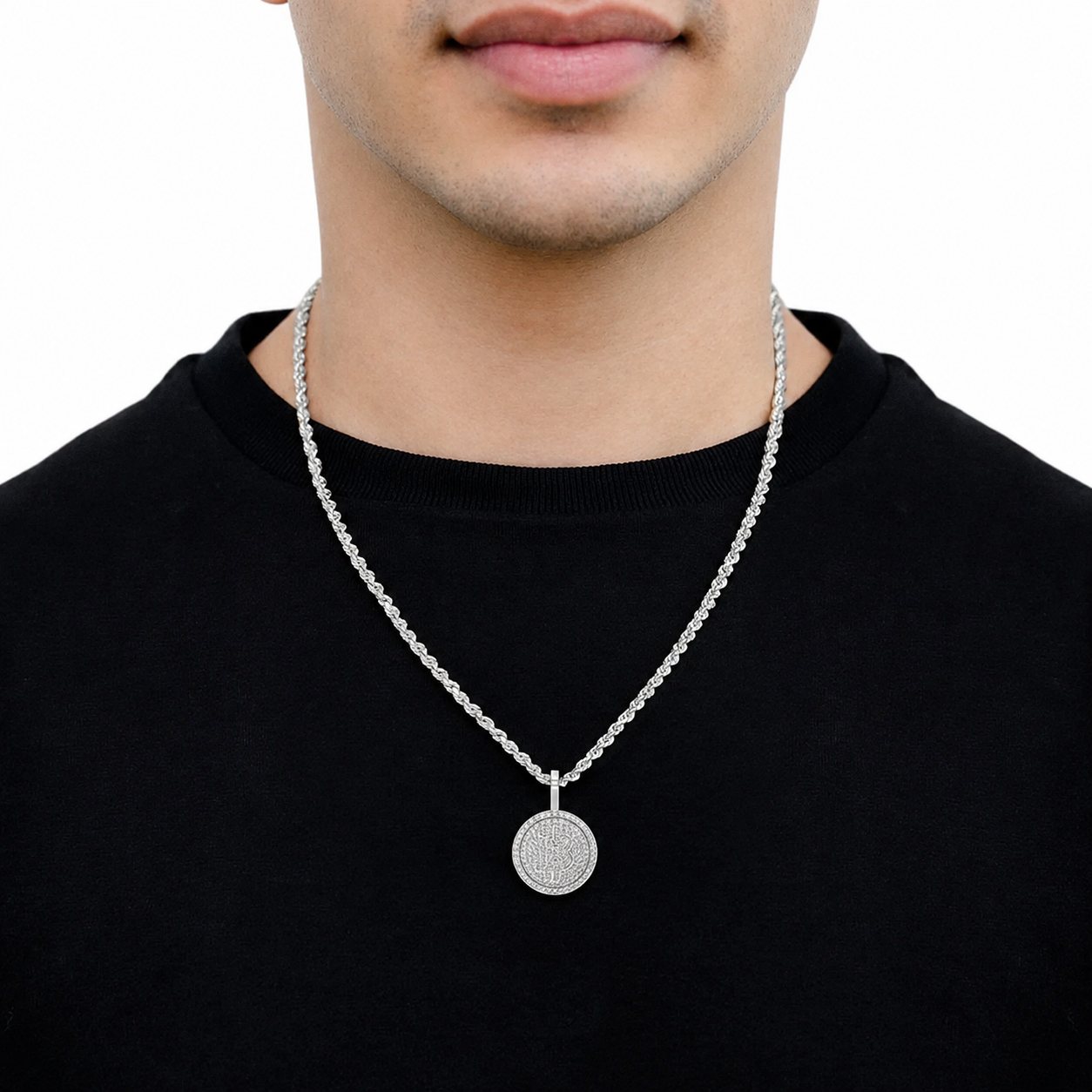 Bitcoin Diamond Pendant in 14K white gold, angled view