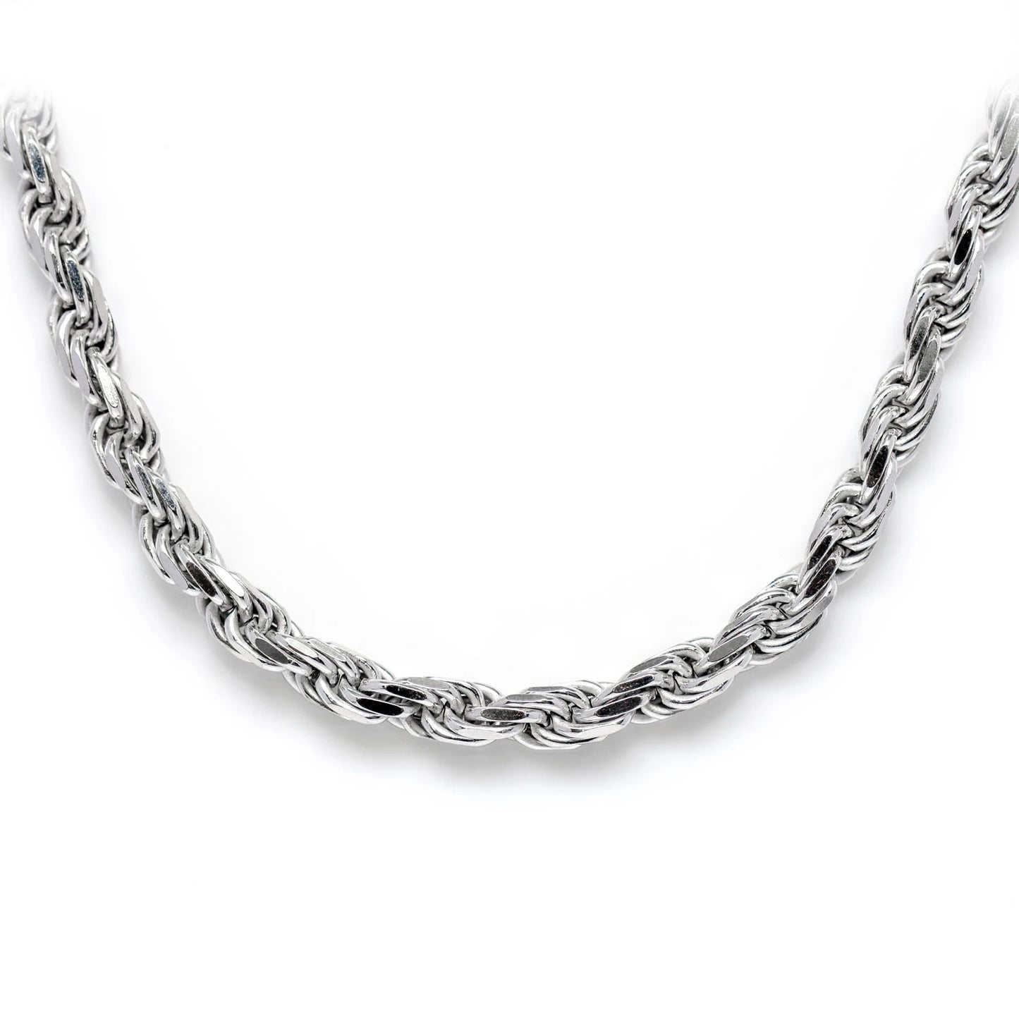 Sterling Silver Rope Chain in 925 sterling silver, 4mm width, front view