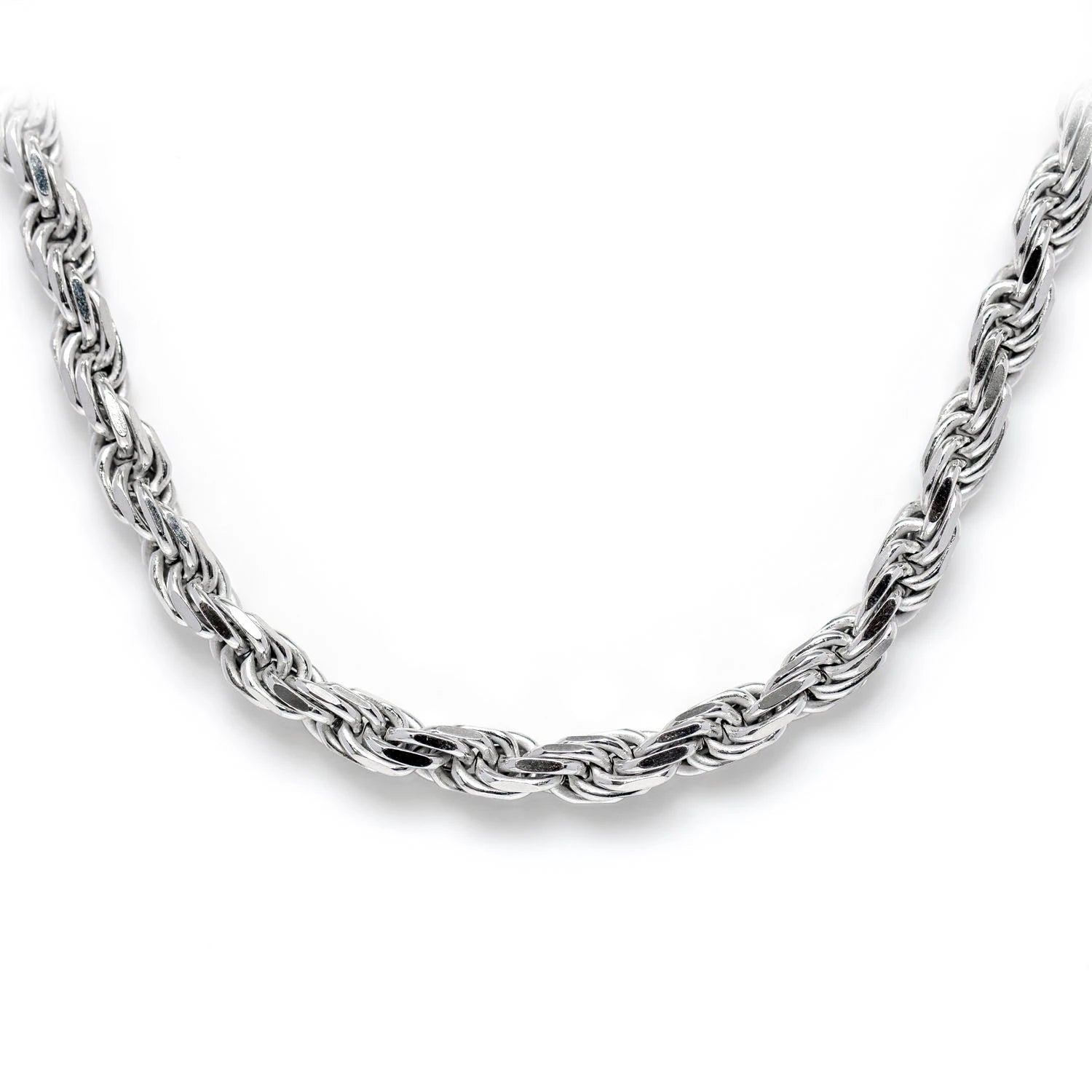 Sterling Silver Rope Chain in 925 sterling silver, 4mm width, front view