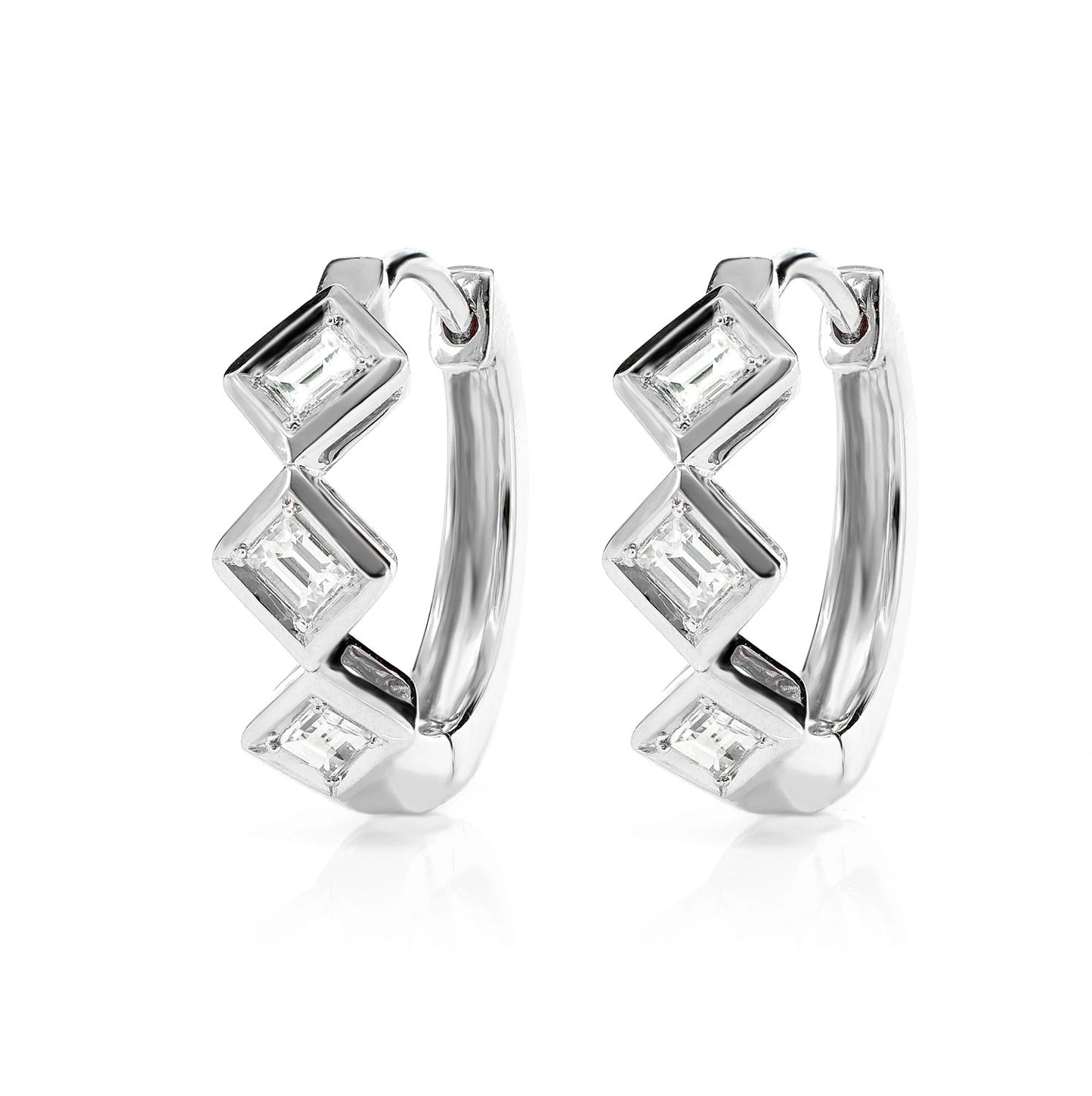 Alternating Baguette Diamond Hoop Earrings