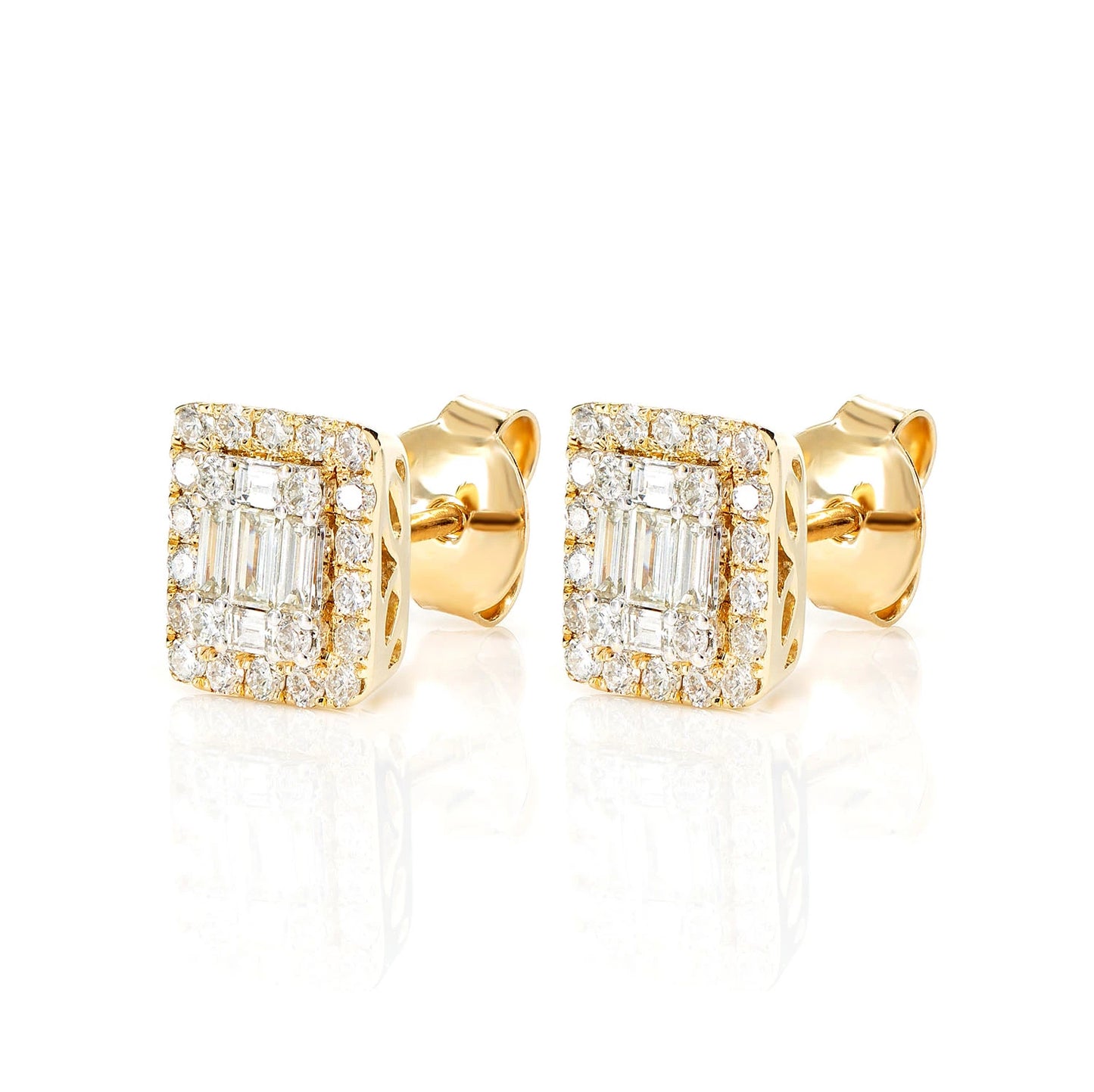 Halo Diamond Baguette Stud Earrings 0.70ctw