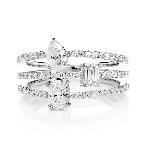 Three Row Multi-Shape Diamond Wrap Ring