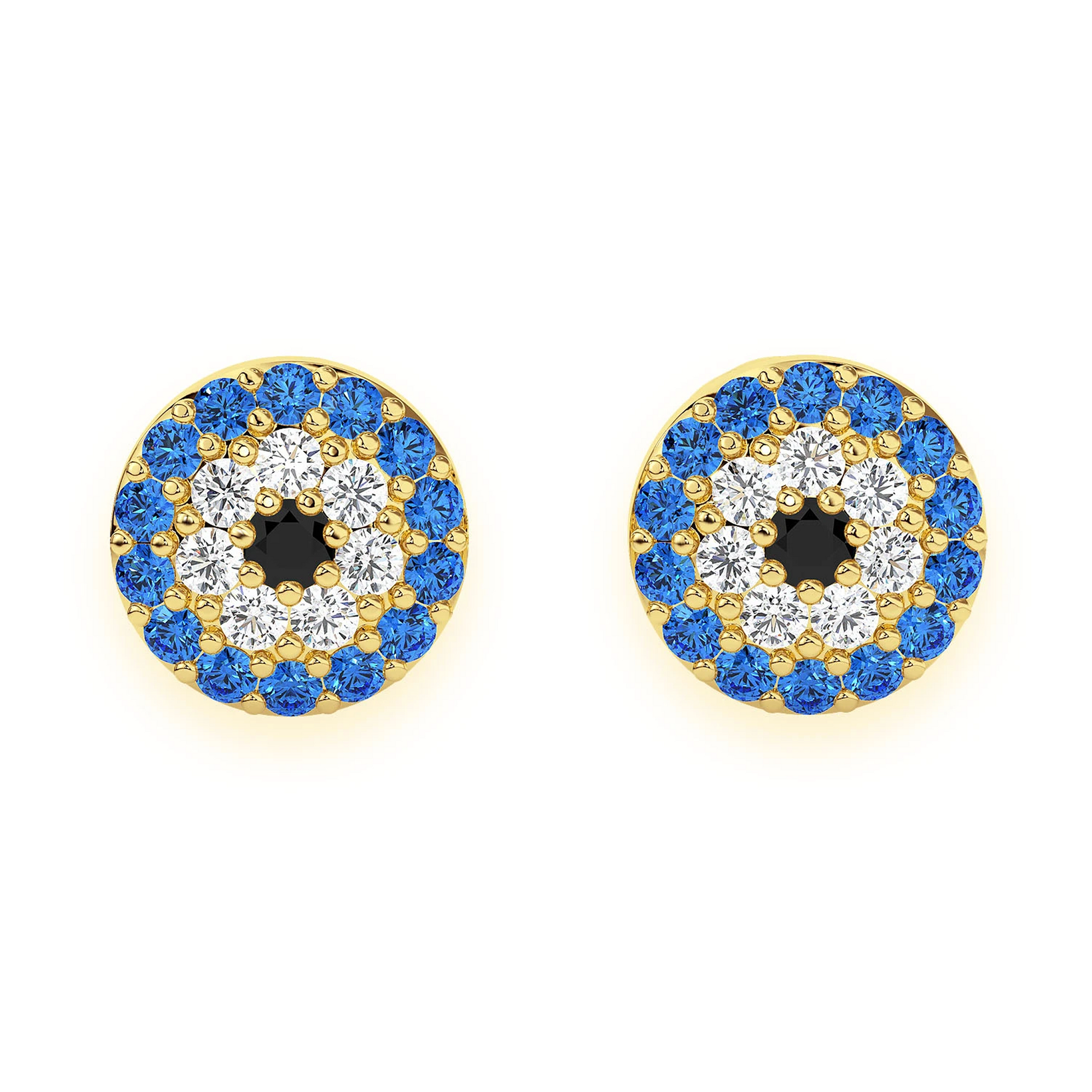 Round Evil Eye Diamond Studs in 14K yellow gold, front view