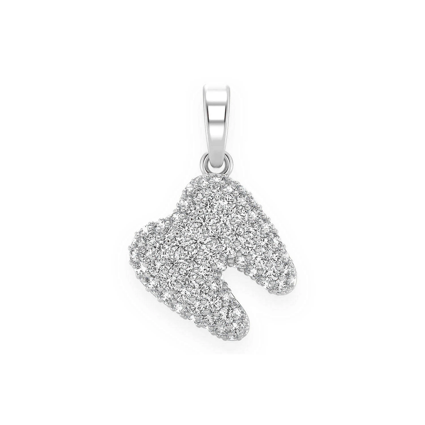 Diamond Tooth Pendant in 14K white gold, front view