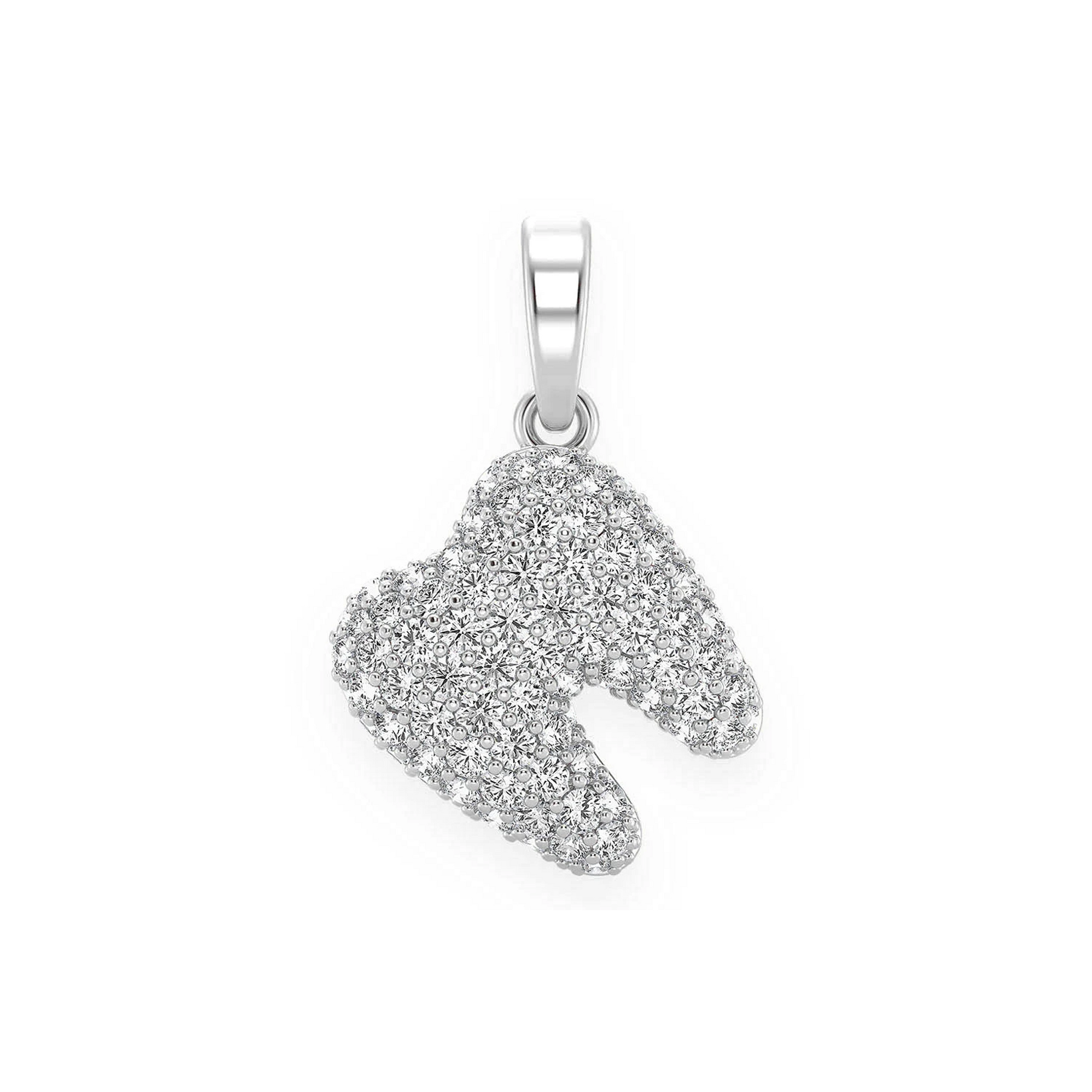 Diamond Tooth Pendant in 14K white gold, front view