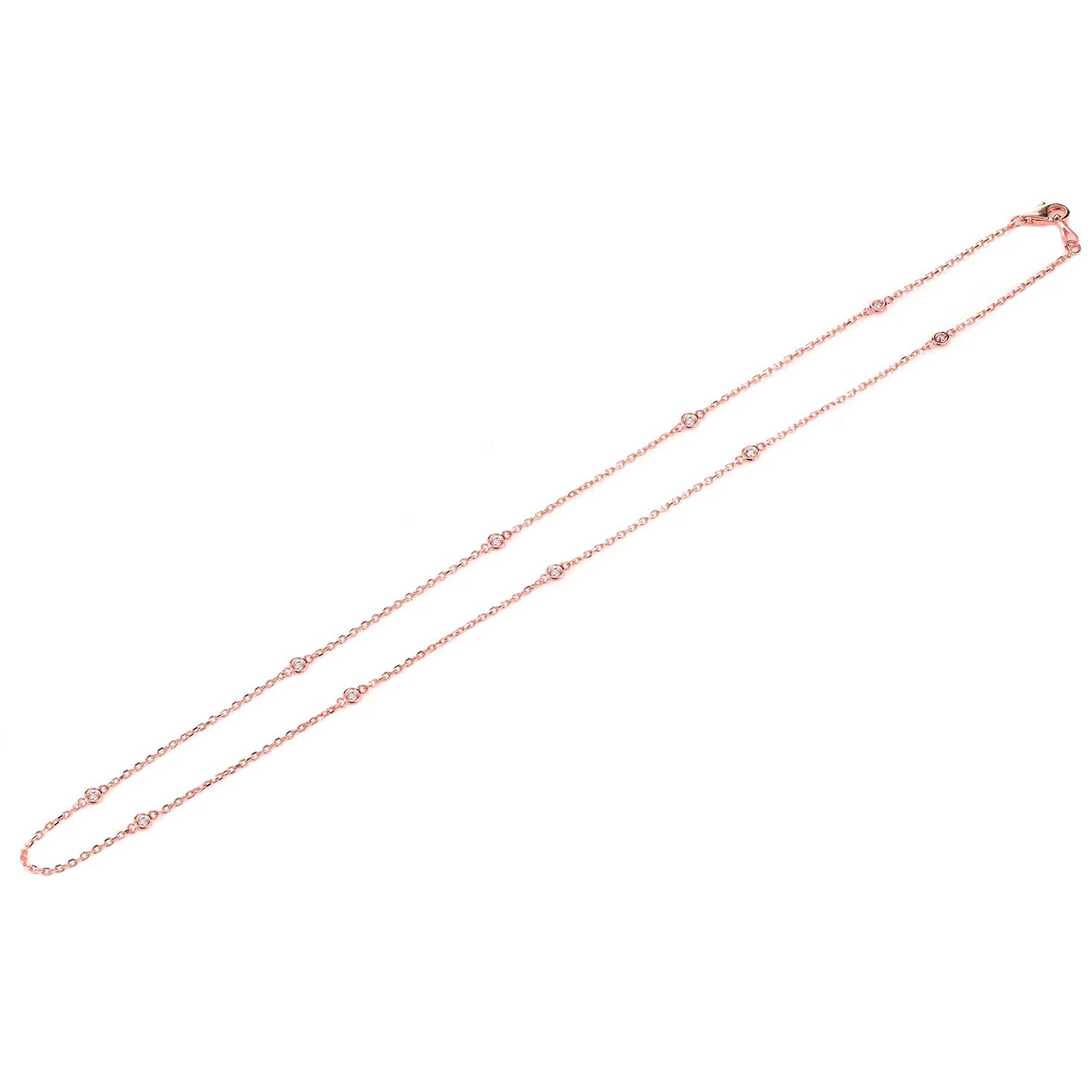 Ten Bezel Diamond Station Necklace in 14K rose gold, detail view