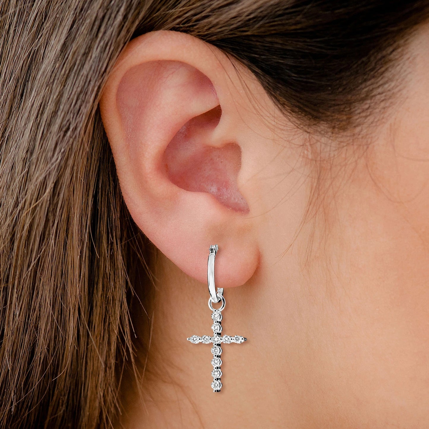 Plain Hoop Earrings Dangling Diamond Cross Earrings