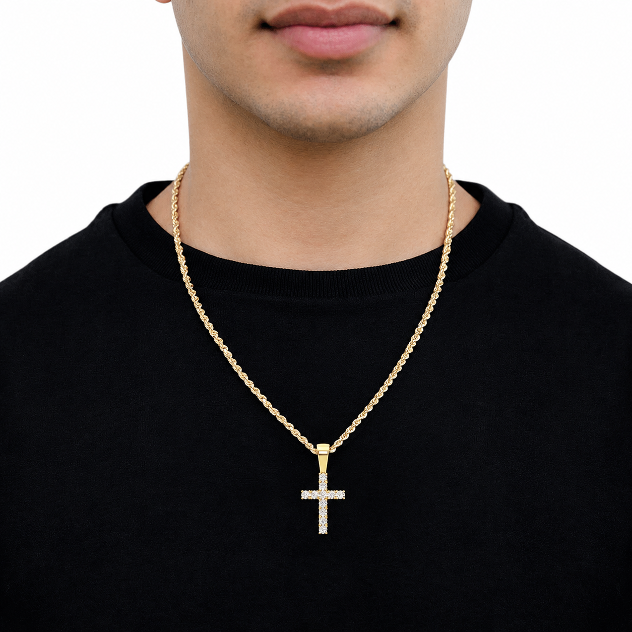 Miracle Diamond Cross in 14K yellow gold, angled view