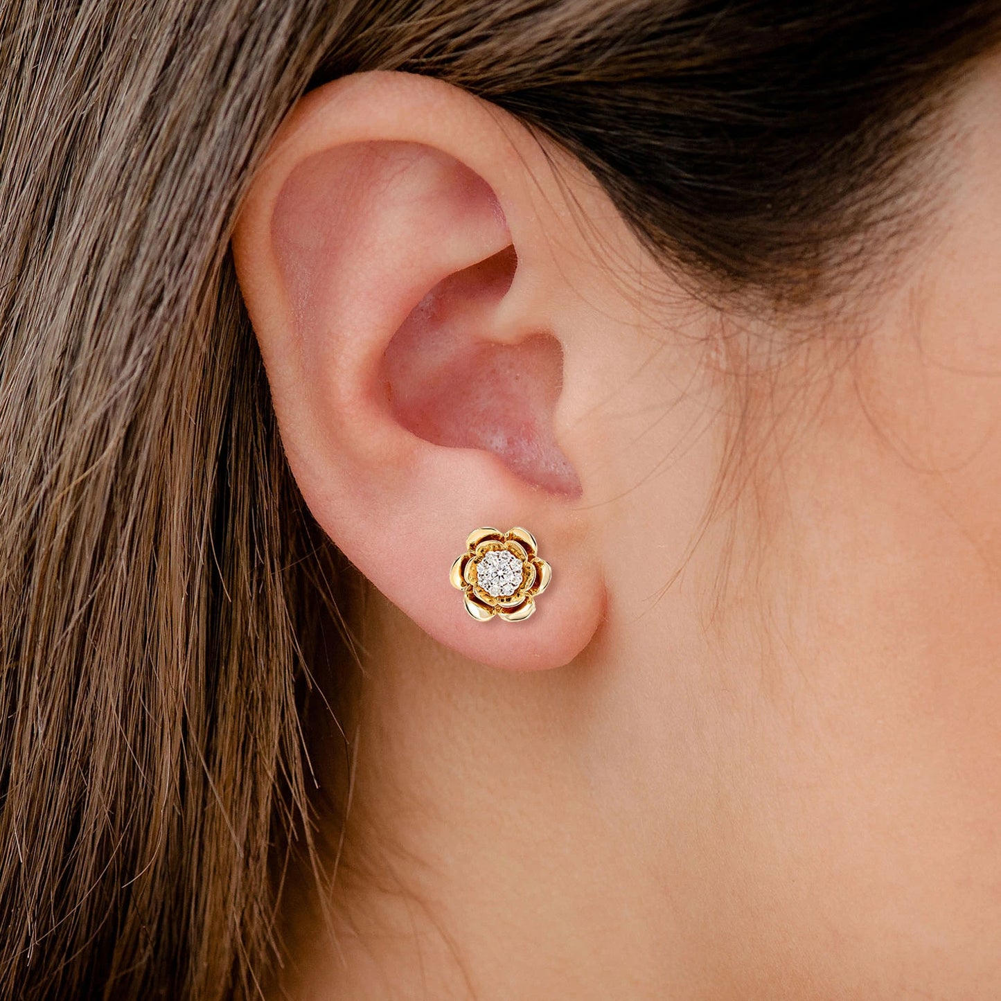 Bloomed Flower Diamond Cluster Stud Earrings