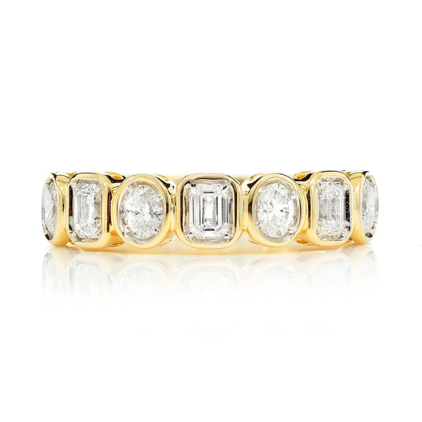 Oval & Baguette Bezel Diamond Band Ring
