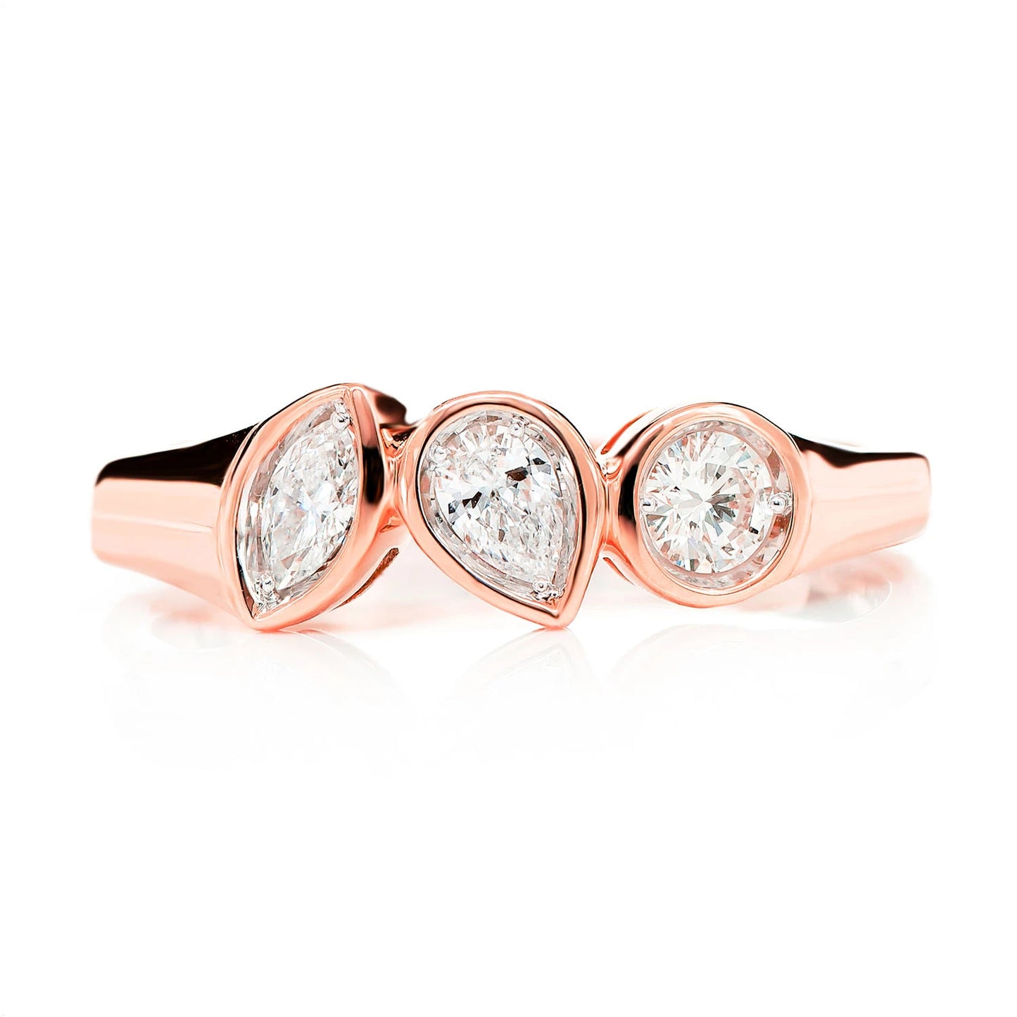 Multi-Shape Bezel Trio Diamond Band in 14K rose gold, front view