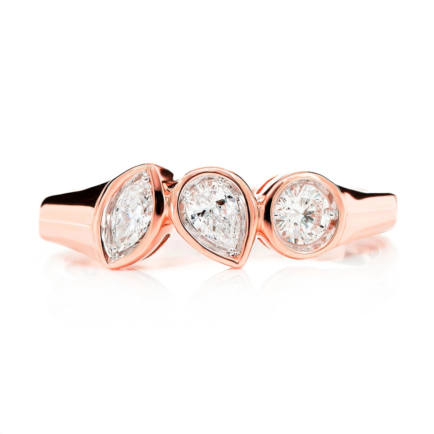 Multi-Shape Bezel Trio Diamond Band in 14K rose gold, front view