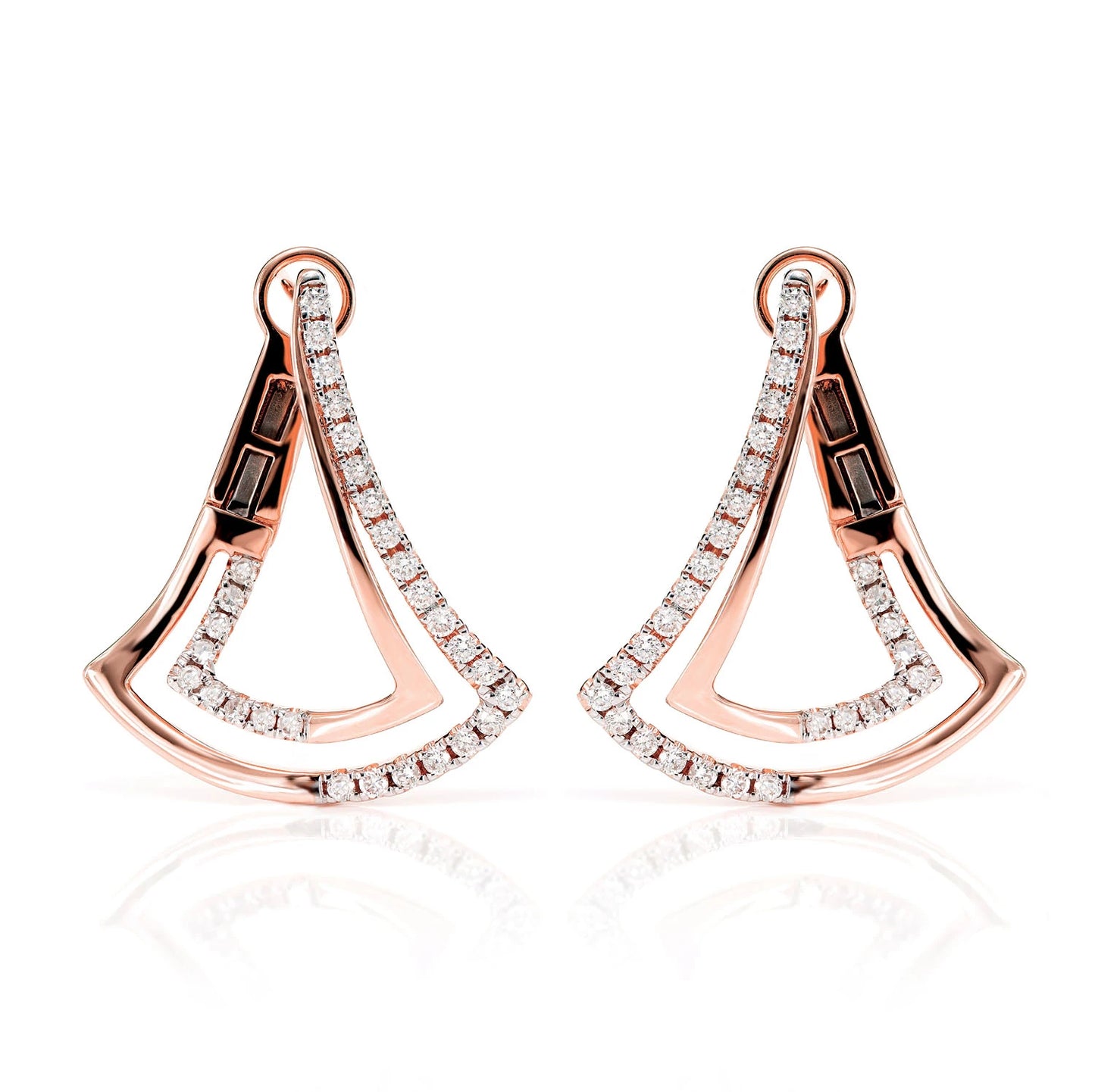 Two Row Chevron Diamond Half Hoop Earrings